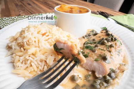Beurre Blanc Chicken w/ Rice and Peach Cups