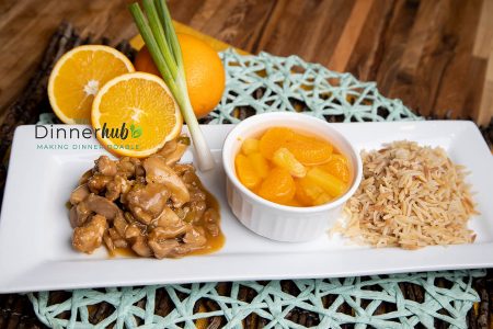 Orange Chicken w Simple Riced Pilaf and Fruit
